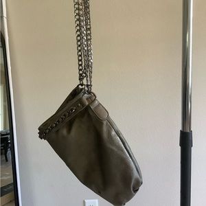 Metallic Bronze Faux Leather Shoulder Bag with Gunmetal Chunky Chain Straps